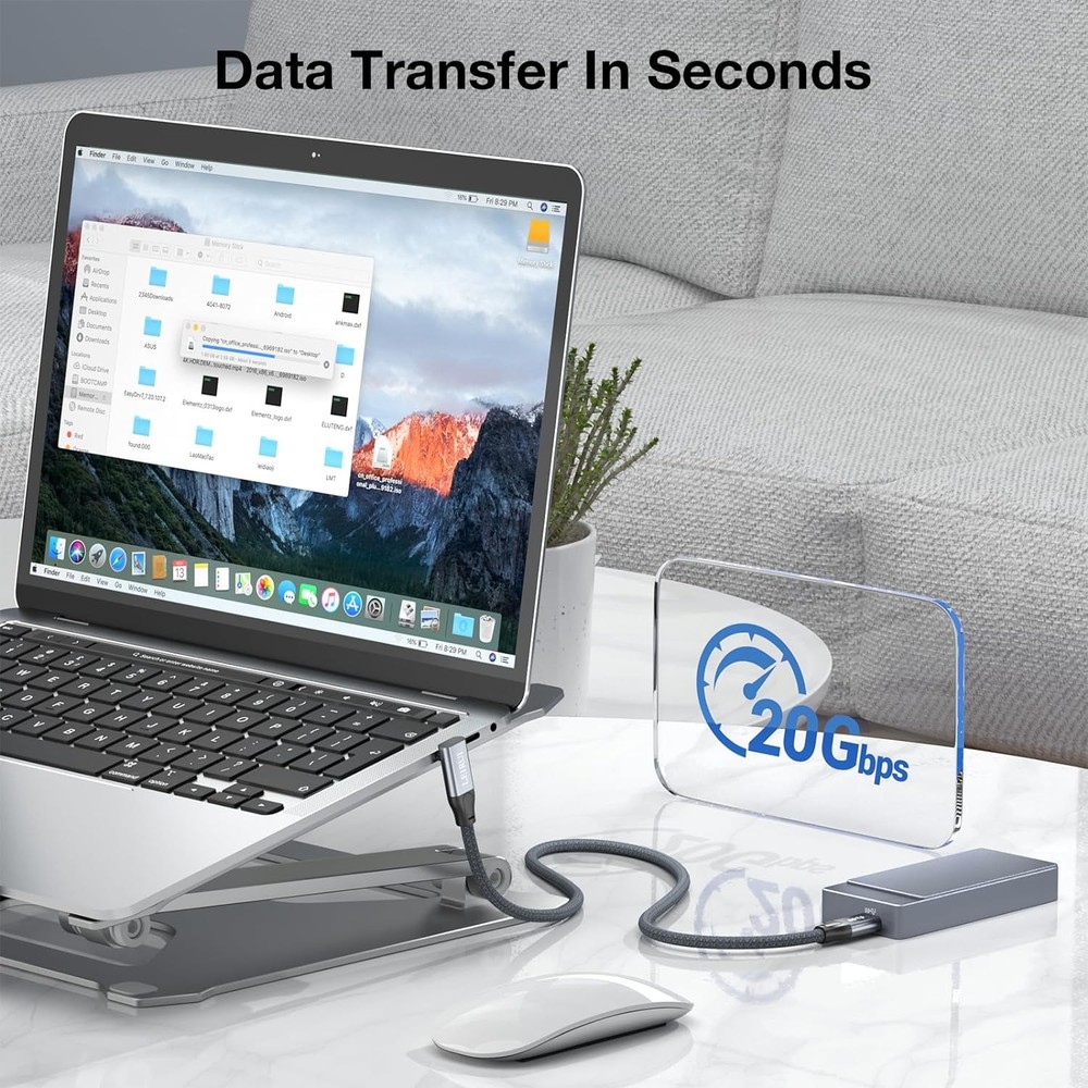 USB C to C Cable Right Angle 20Gbps Data Transfer 1.64 FT/Nylon Braided