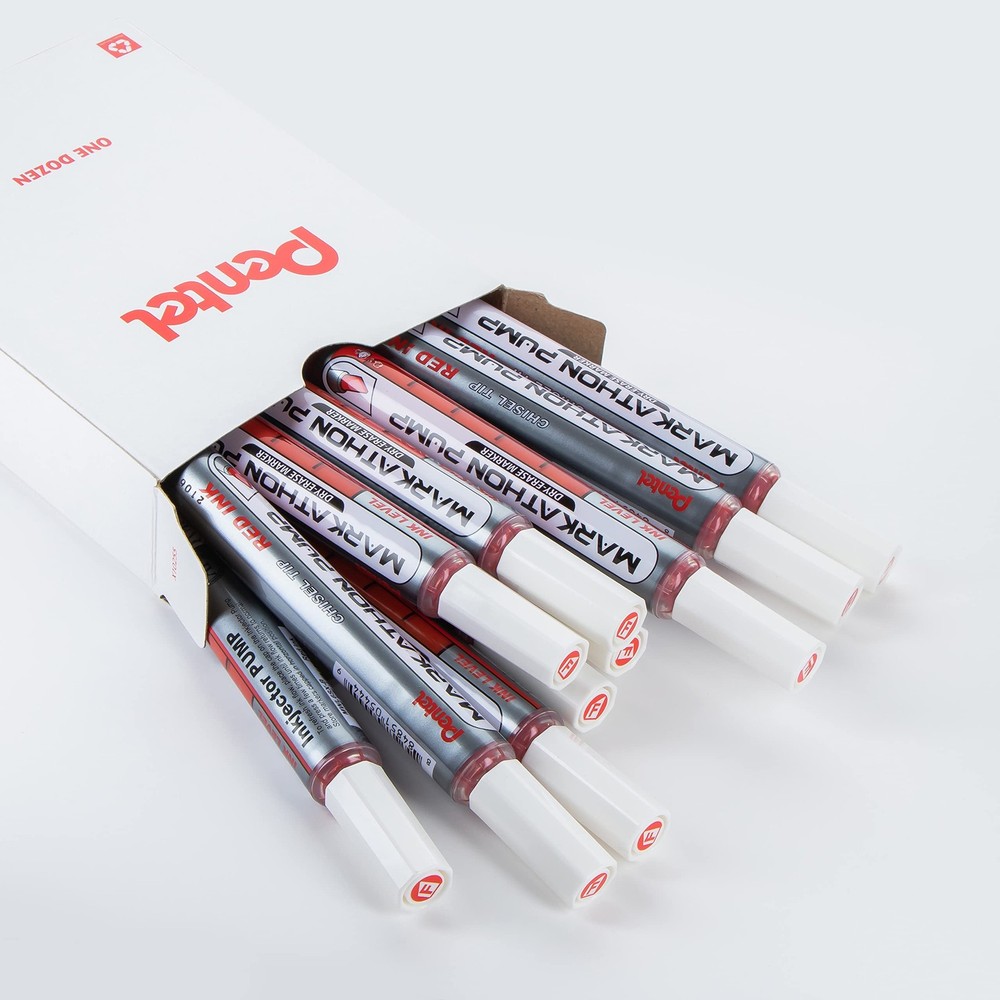 Markathon Pump Dry Erase Marker 12 Count Red Ink Refreshable Chisel Tip