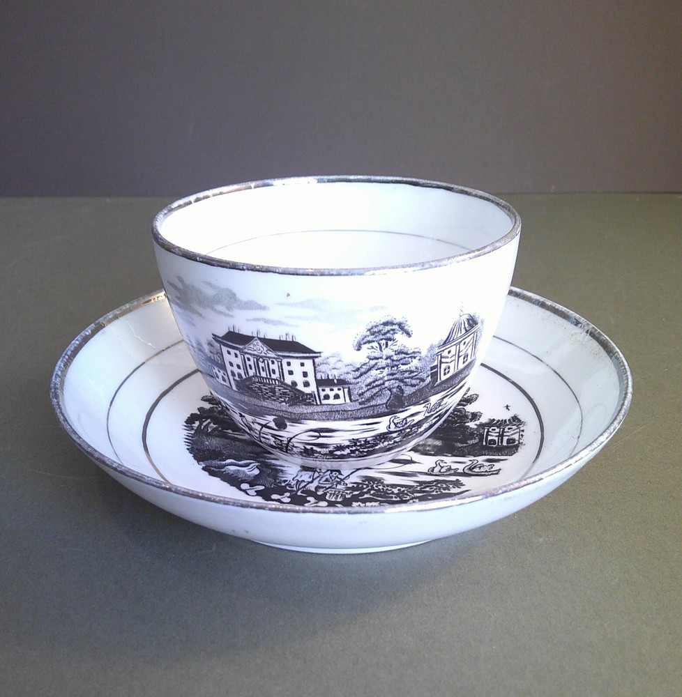 Antique Bat Print Cups and Saucers X 2 . Ref 2bp