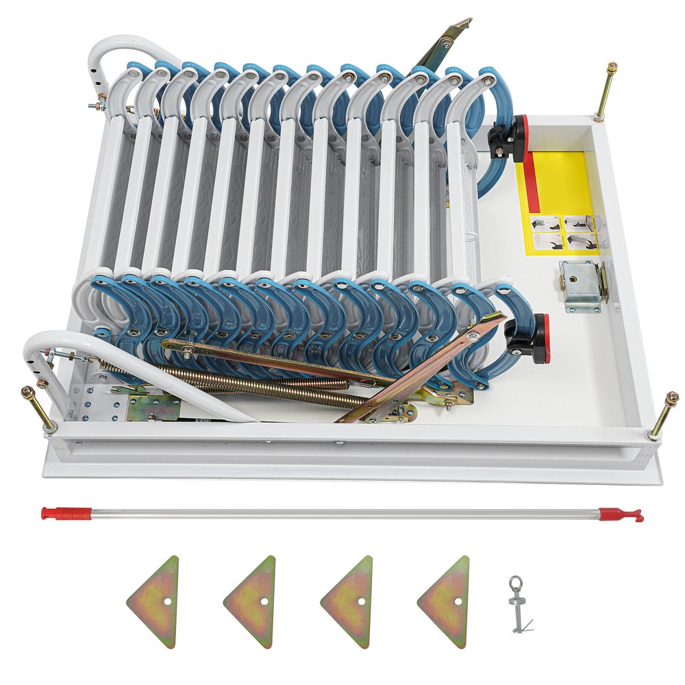 12 Steps Attic Ladder Pull Down Attic Stairs Folding Ladder Ceiling Mounted 10ft