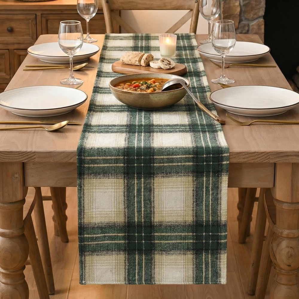 Green Light Coffee Farmhouse Plaid Spring Table Runner, ST. Patrick Rustic Holid