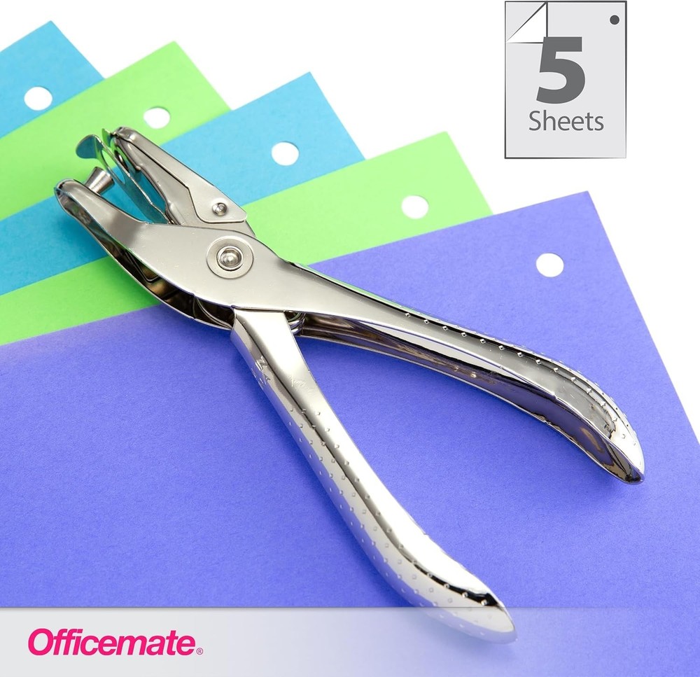 Efficient Manual Hole Punch - 5 Sheet, 0.25 Inch, Compact Silver Design