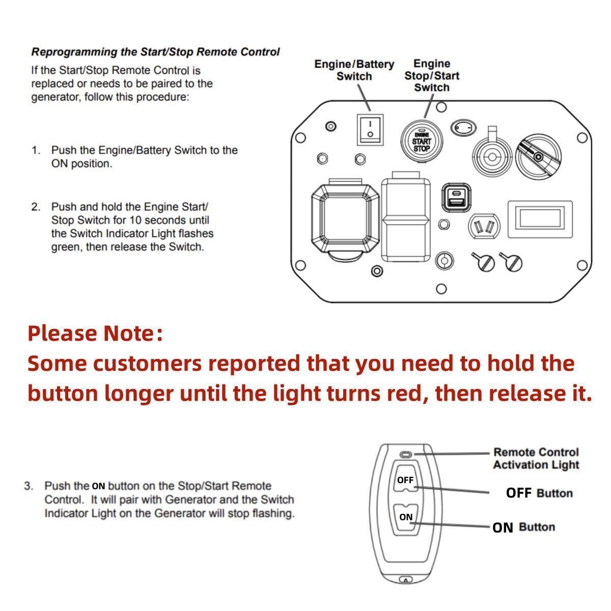 Remote Control Key Fob for Westinghouse iGen4500DF iGen4500 Inverter Generator