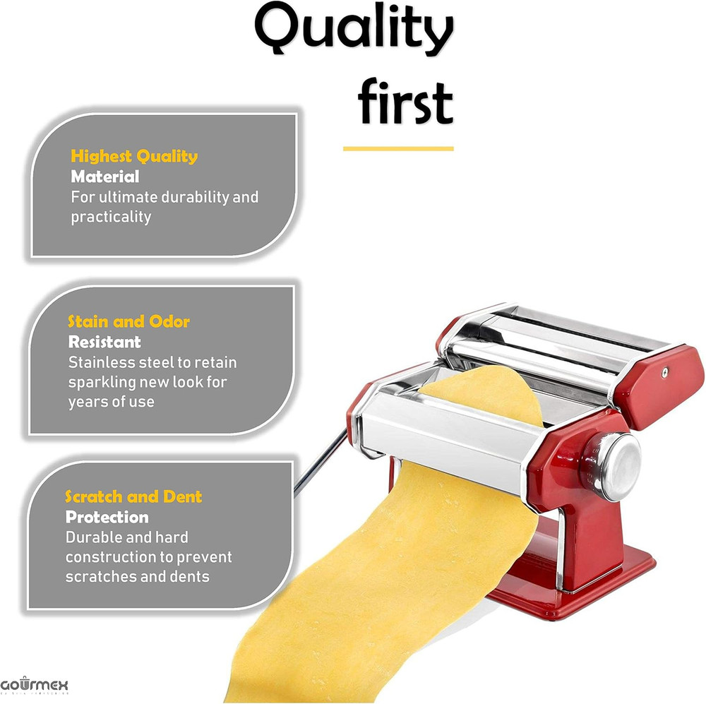 Stainless Steel Manual Pasta Maker Machine | with Adjustable Thickness Settings