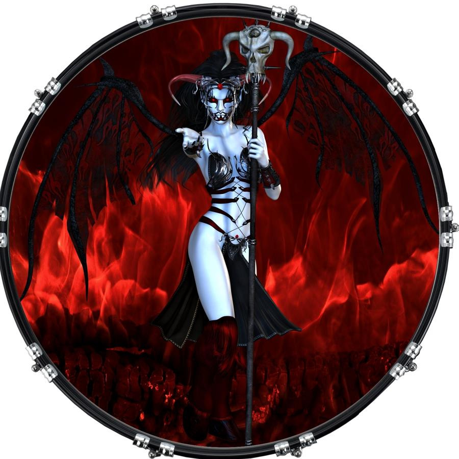 20" Custom Bass Kick Drum Front Head Graphical Demonesque 1