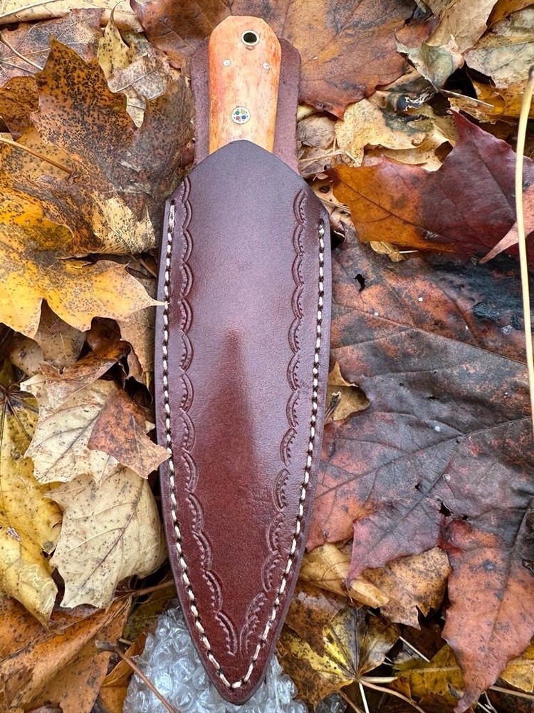 Custom Double-Edged Damascus steel Dagger boot Knife Hunter Camel Bone Handle
