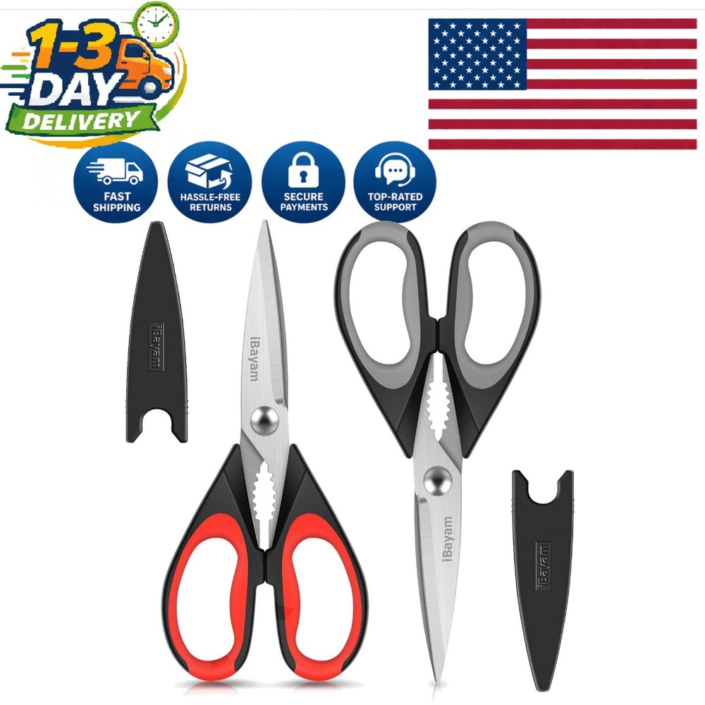 Dishwasher Safe Kitchen Shears - Ergonomically Designed Scissors for All Uses
