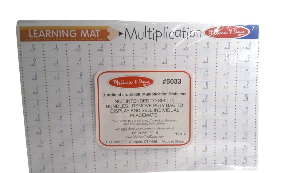 Melissa & Doug Learning Mat Multiplication Problems Placemat Bundle Of 6 New