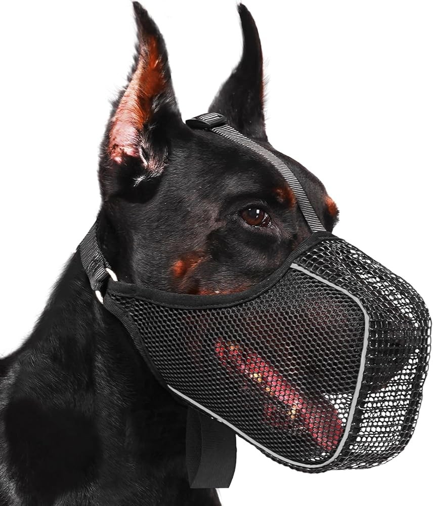 Dog Muzzle, Patented Mesh Muzzle with Panting Room for Lar