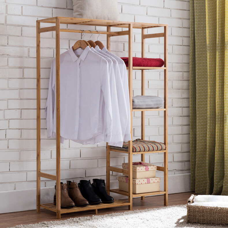Bamboo Garment Rack Freestanding Closet Heavy Duty Clothes Rod Storage Organizer