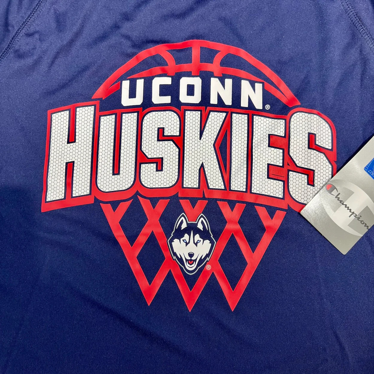UConn Huskies Youth Blue Polyester T-Shirt by Champion - Sizes SM-XL