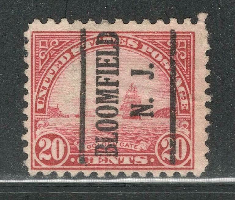Sc # 698 ~ 20 cent Golden Gate Issue, Precancel, BLOOMFIELD N. J.