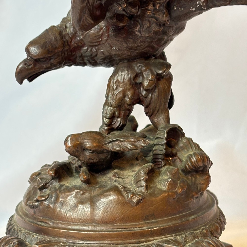 Antique Bronze Statue Eagle Clutching Rabbit