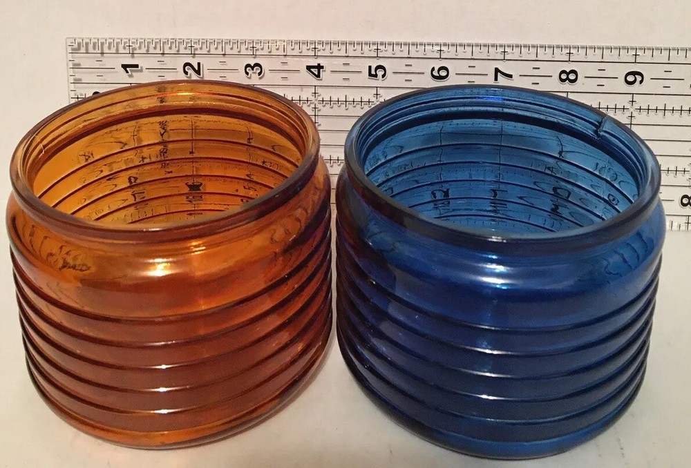 2 Glass Candle Jars Blue Orange
