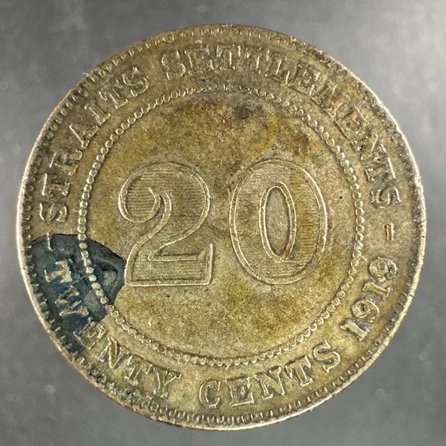 1919 Straits Settlements 20 Cents Billon (N15817)