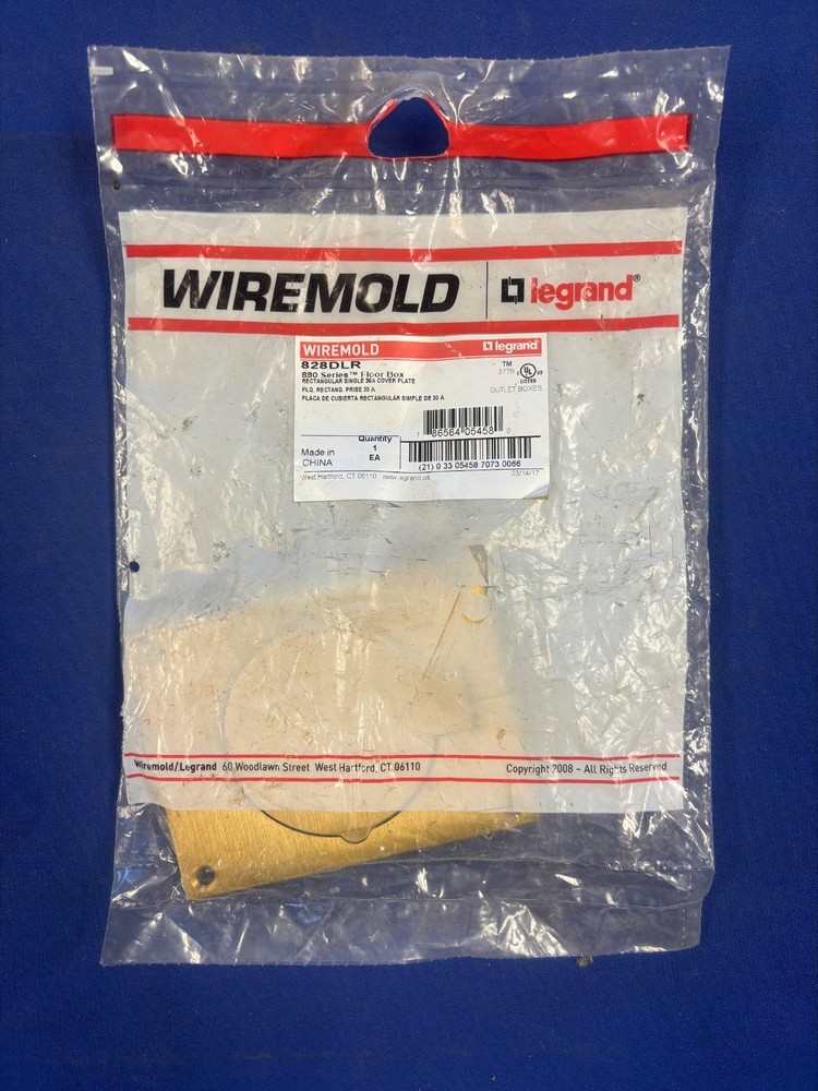 Wiremold 828DLR 880 Series BRASS Floor Box. Rectangular Single 30A Cover Plate