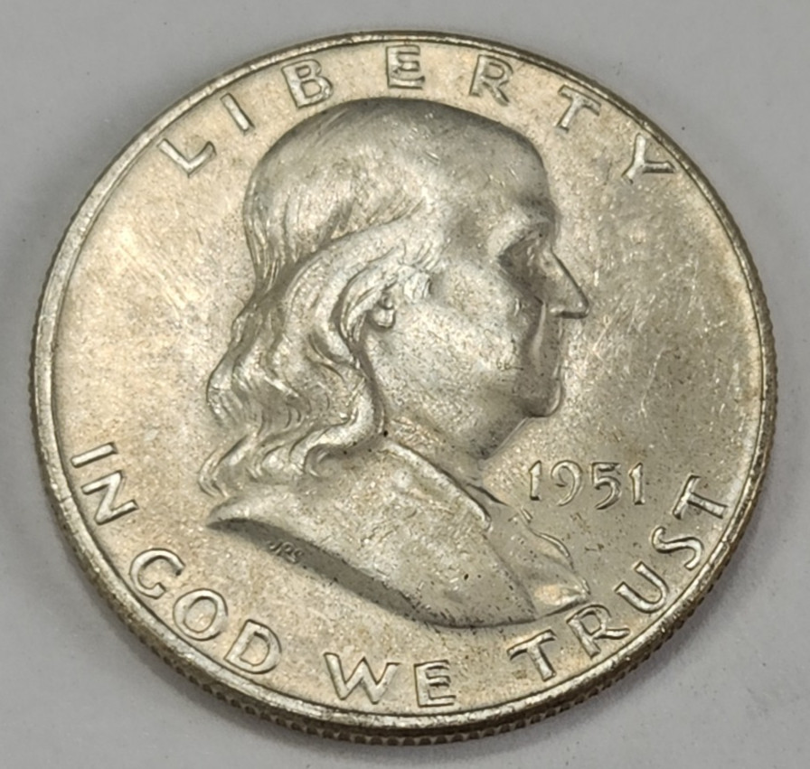1951 D Franklin Half Dollar - Silver - AU - Almost Uncirculated Denver