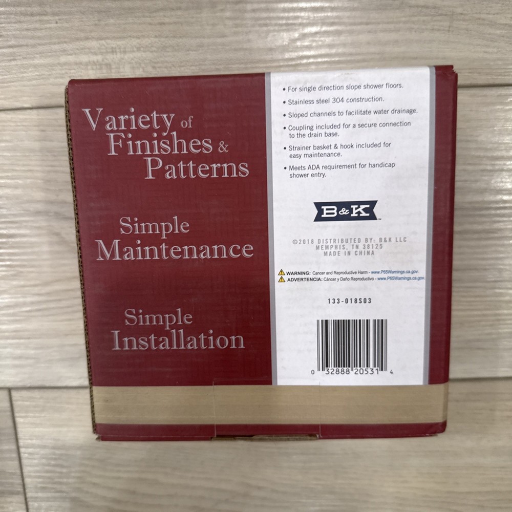 B&K 6-Inch Zero-Pattern Square Linear Shower Drain Brushed Nickel