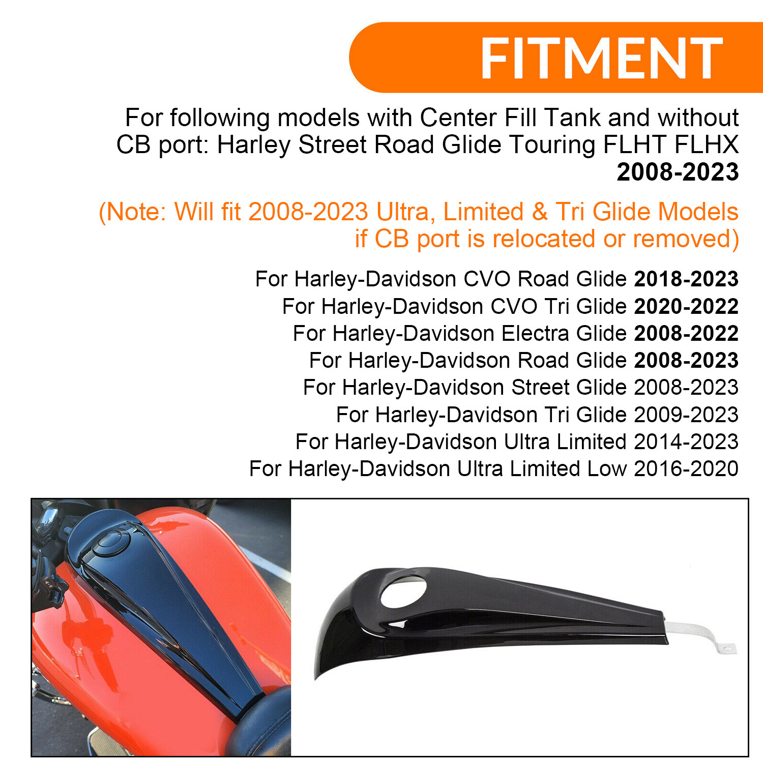 For Harley Street Glide 08-23 Glossy Black Dash Fuel Console Gas Tank Cap Cover