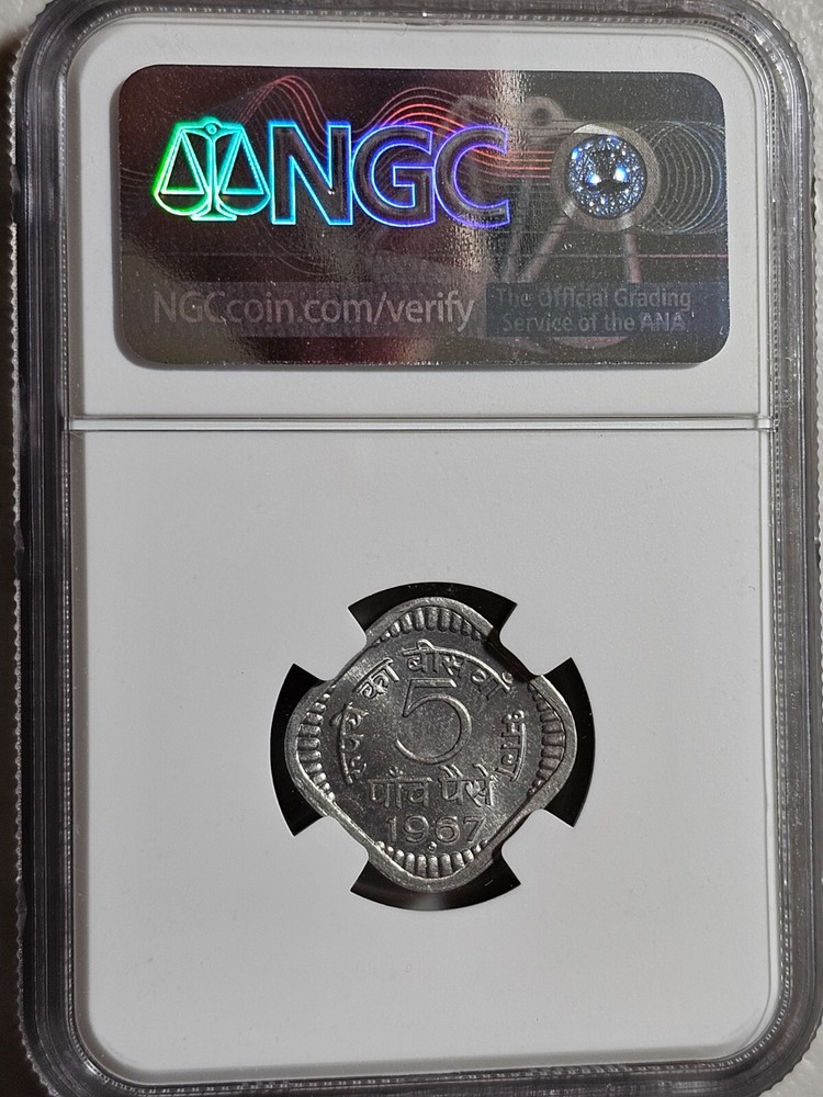 India 5 Paise 1967B NGC MS 65