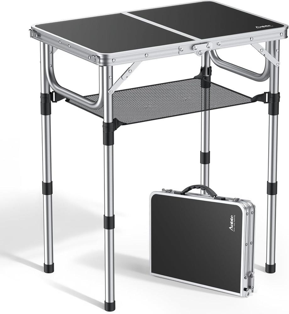Folding Camping Table, Aluminum 24" X 16" Adjustable Height Small Folding Table