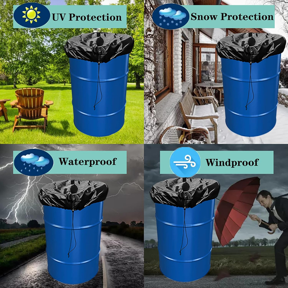 55 Gallon Drum Cover - Stretchable Adjustable Drum Cover with Drawstring, Oxford