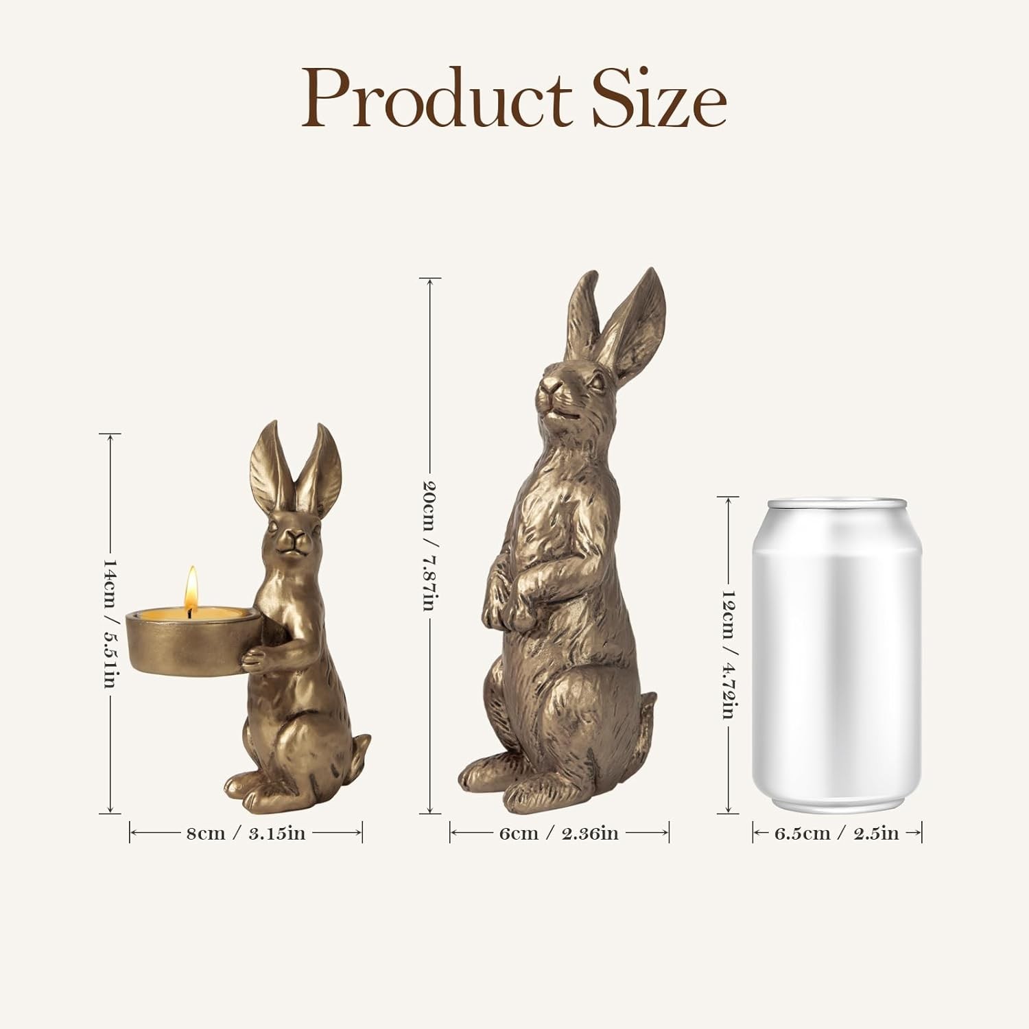 Golden Easter Bunny Figurines Set of 2, Gilded Resin set of 2 Gold Bunny