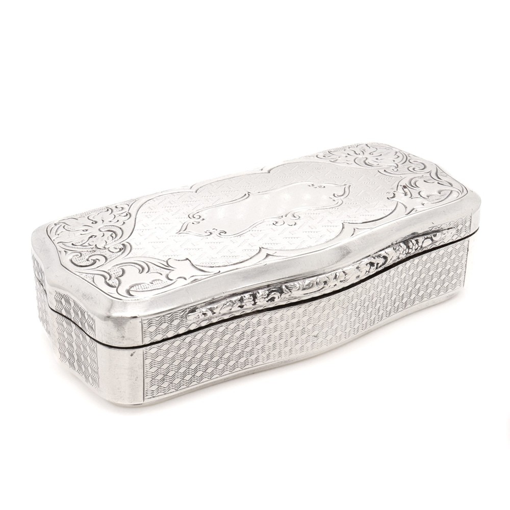 Antique Austrian Engine Turned 13 Loth Silver Snuff Box or Dresser Box