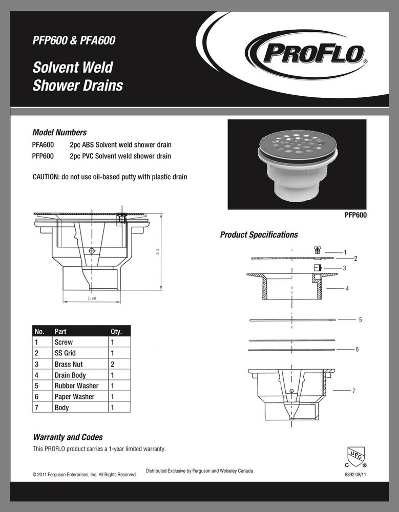 2 Pack Proflo Two-Piece Solvent Weld Shower Drain In Chrome PFA600 - 2 Pack