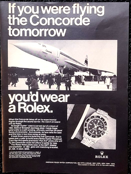 Rolex GMT-Master Original 1970 Vintage Print Ad The Concorde Wall Art