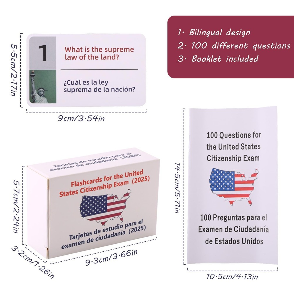 US Citizenship Flash Cards 2025, Naturalization Study Guide English Spanish Test