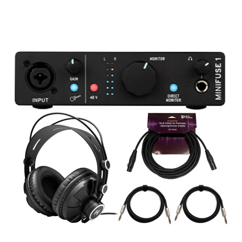 Arturia MiniFuse 1 USB C Black Audio Interface with Headphones and Cable Bundle