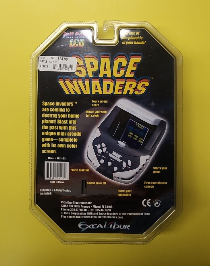 Excaliber Electronics Space Invaders Handheld Electronic Game Model 402-1-CS