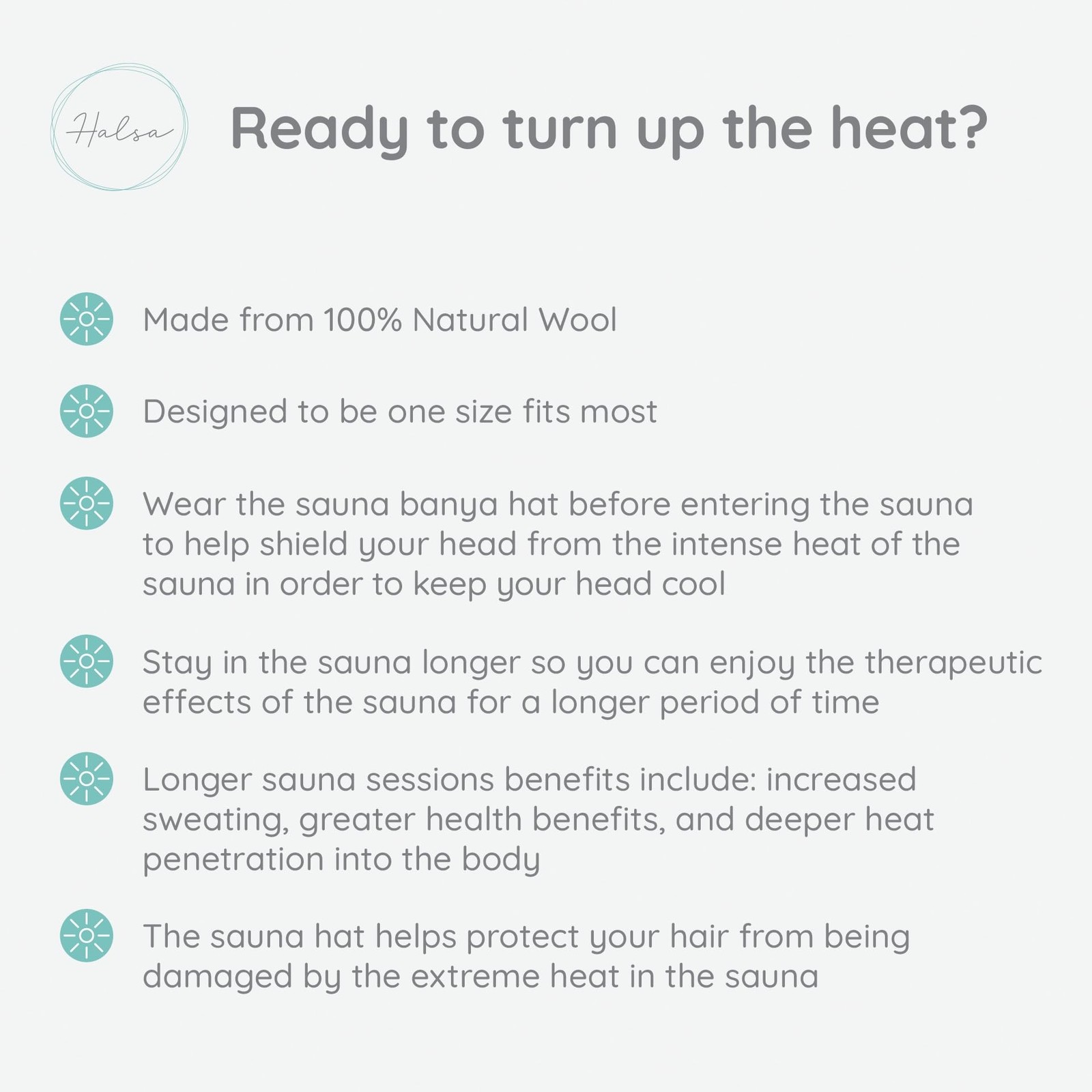 Halsa Sauna Hat, Natural Wool Cap for Men & Women, Mushroom - Eco-Friendly, I...