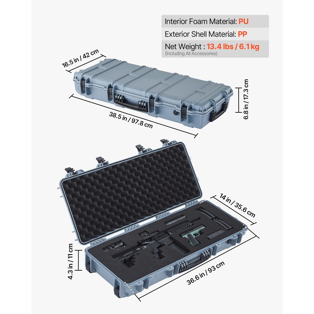 Uimoso Durable Waterproof Rifle Case with Customizable Foam Insert - Grey