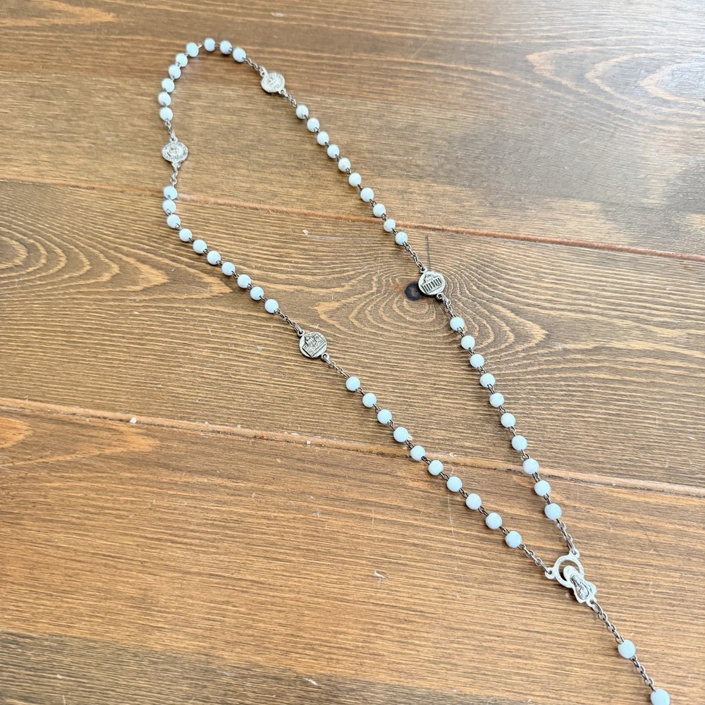 Vintage ROMA Italy White Glass Rosary