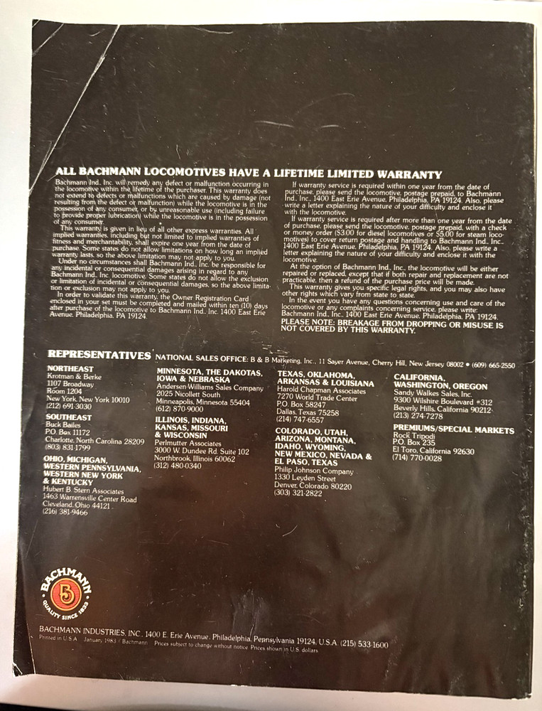 VINTAGE 1983 BACHMANN TRAINS & ACCESSORIES CATALOG.