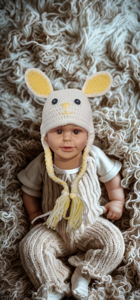 Bunny Rabbit Hat- New- Handmade Crochet Winter Hat