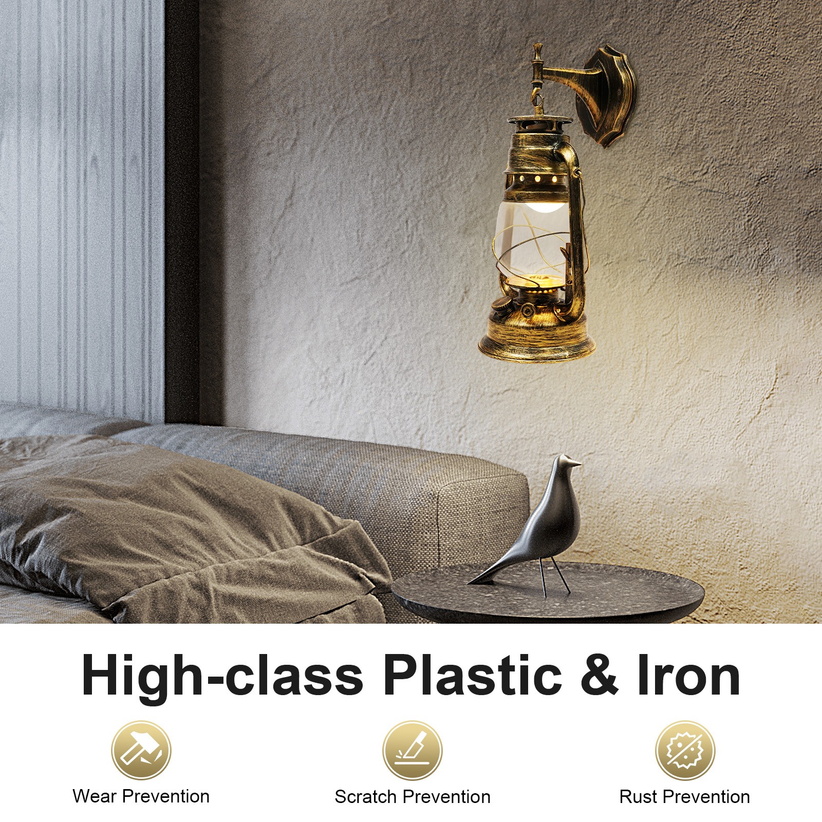 Rustic Wall Sconce Lighting Lantern Mounted Light with Glass Lampshade Hallway