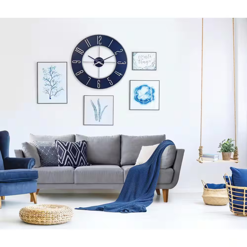 Modern Oversized 27 In. Wall Clock with Matte Silver Tone Metal Case