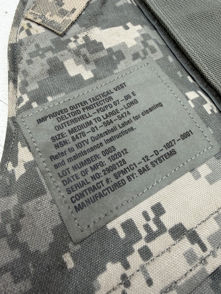 US Army Improved Outer Tactical Vest Deltoid Protector SIZE MEDIUM-LARGE LONG