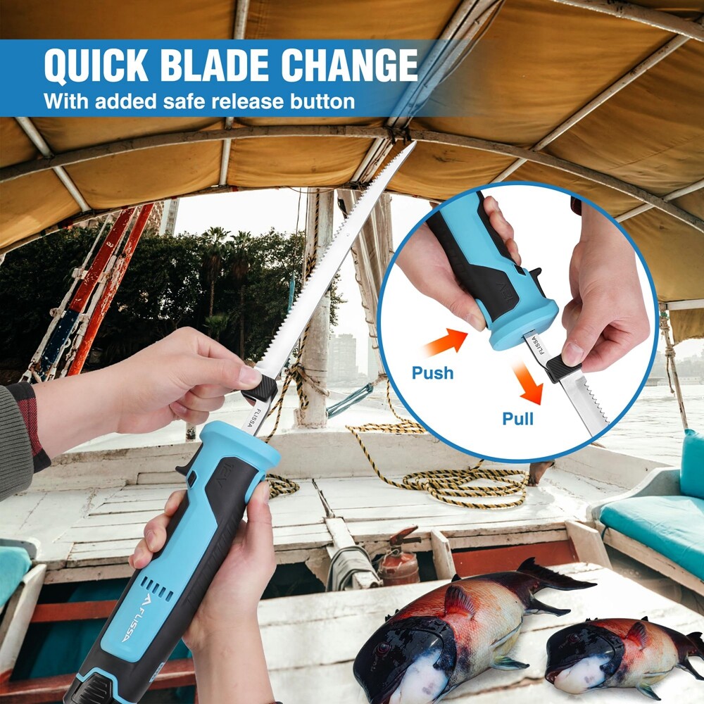 FLISSA Cordless Electric Fillet Knife for Fish with 8"&10"Stainless Steel Blades