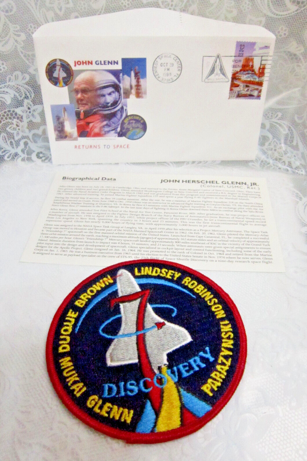 DISCOVERY 7 NASA PATCH John Glenn Mukai Duque Brown Lindsey Robinson Parazynski+