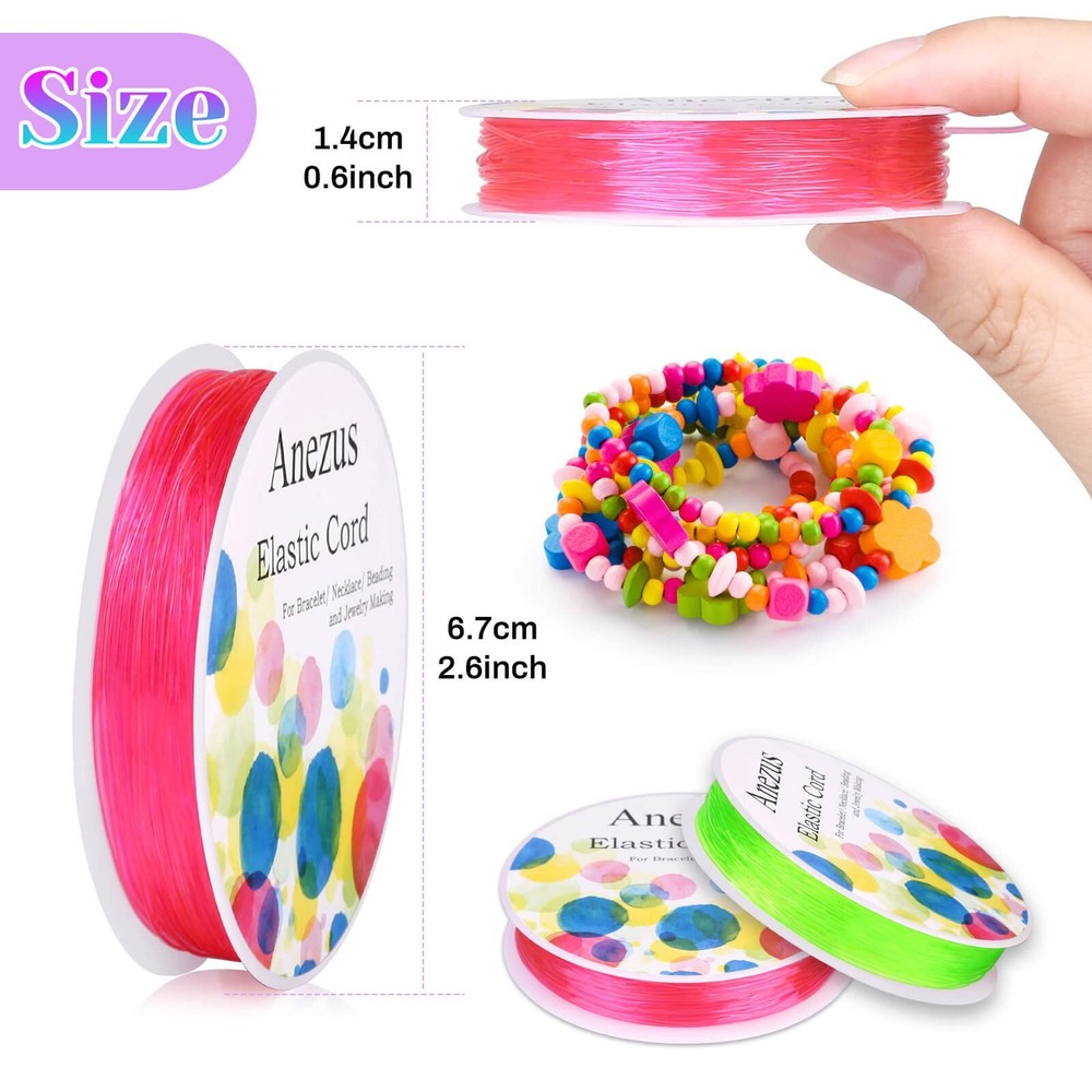 Elastic String for Bracelets, Anezus 12 Rolls Crystal Beading Assorted Colors