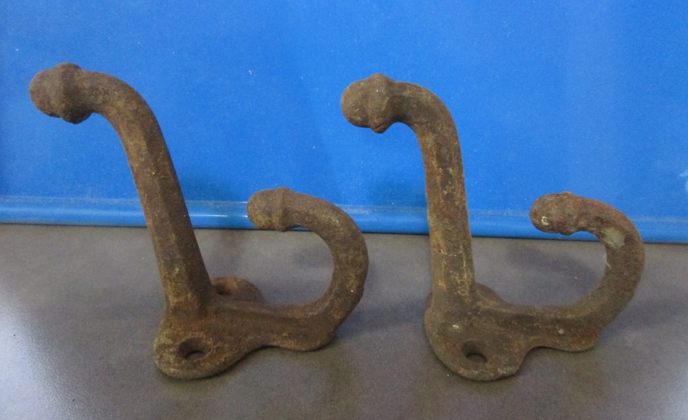 8 Antique/Vintage Cast iron Architectural Hooks - 2 Large Double