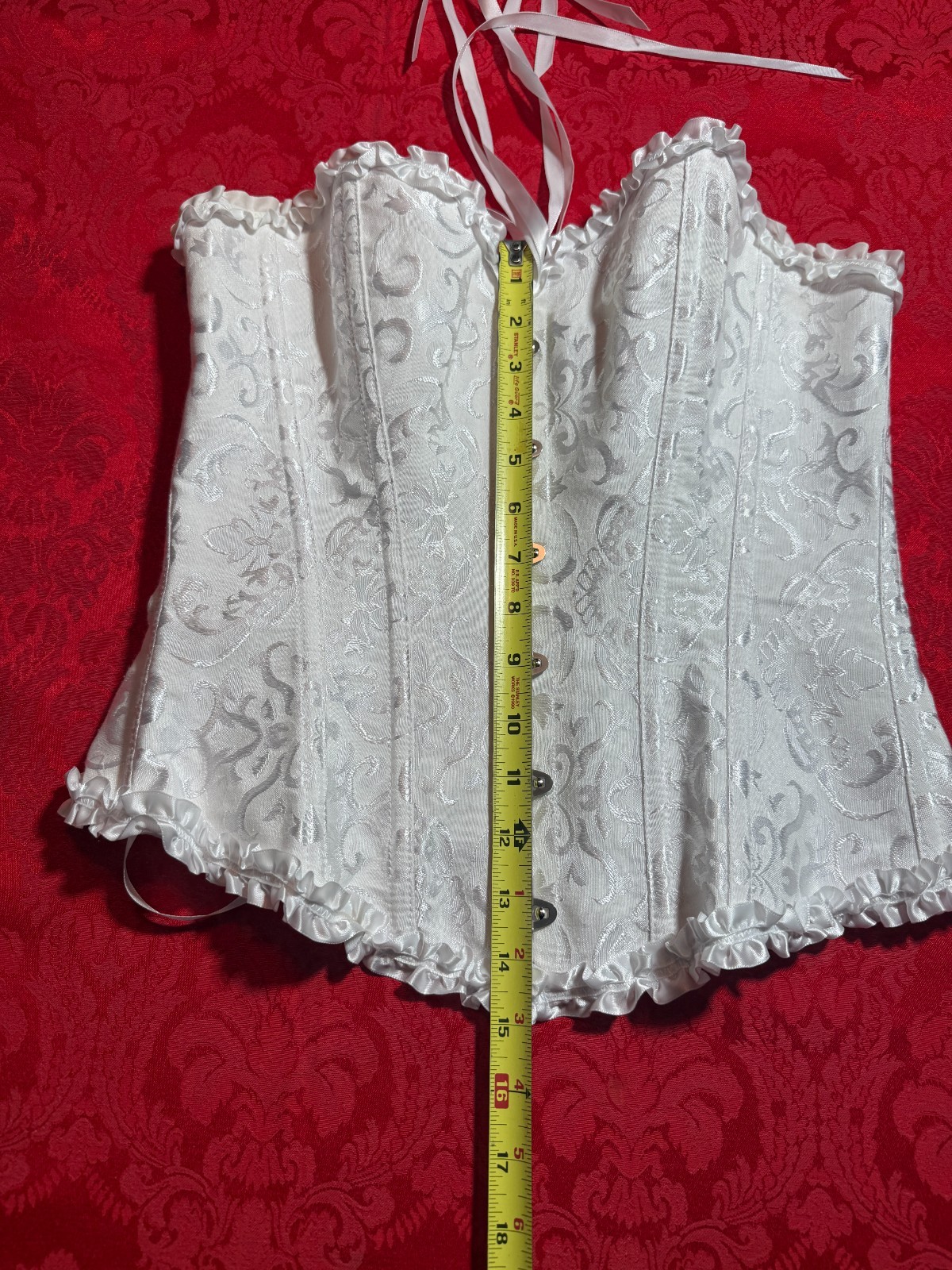 Sexy Satin White Lace Up Bustier Overbust Boned Corset Lingerie Women's Size M