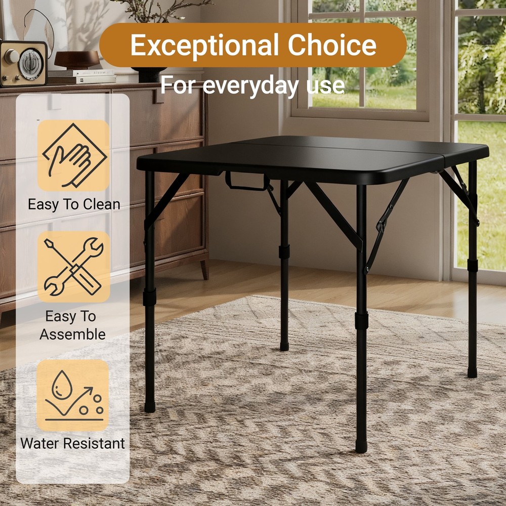 34" Square Folding Table,Fold-in-Half Plastic Card Table,Picnic Party Event