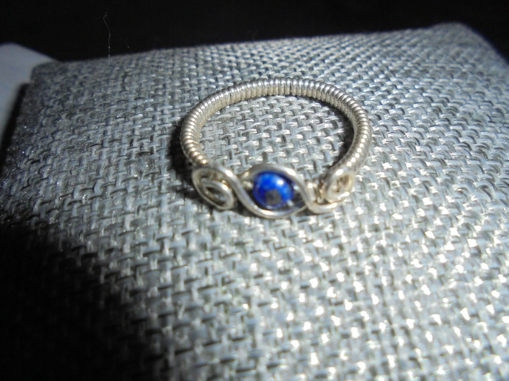 STERLING SILVER WRAPPED WIRE HAND CRAFTED RING BLUE AMETHYS BEAD SIZE 7 #380