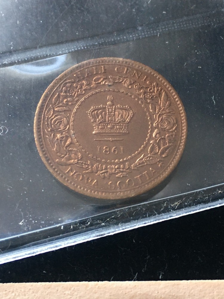 1861 ICCS Graded Nova Scotia, 1/2 Cent, **MS-60 Cleaned**