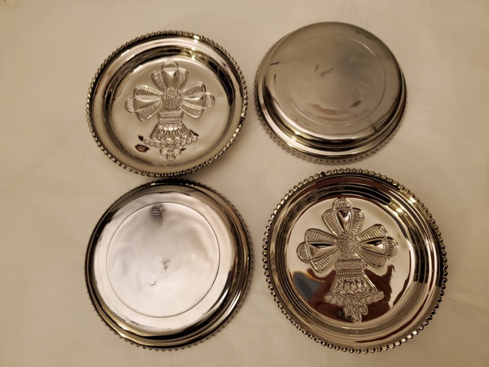 GENUINE SILVER "CHRISTMAS BELL" DRINK COASTERS - PRE OWNED